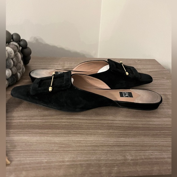 Zac Posen Square Toes Black Suede Mules Size 9 - Picture 2 of 5